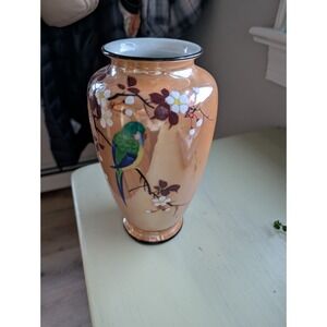 Lusterware Vase w/ Parrot 8 3/4", Marked Japan